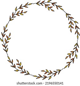 Round frame with cute autumn branches on white background. Vector image.
