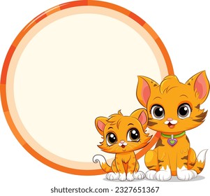 Round Frame with Cute Cat illustration