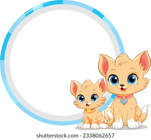 Round Frame with Cute Cat illustration