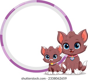 Round Frame with Cute Cat illustration