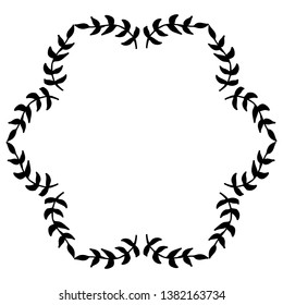 Round frame of cute decorative black branches on white background. Isolated vector frame for your design.