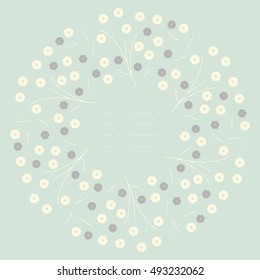 Round frame with cute flowers can be used for greeting card, baby shower card, invitation, cover and more designs.