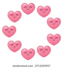 Marco redondo con corazones lindos. Fondo blanco aislado. Simple Ilustración vectorial plana.
