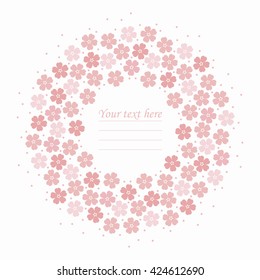 Round frame with cute pink flowers can be used for greeting card, baby shower card, invitation, cover and more designs.
