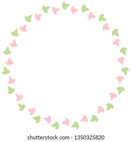 Round frame of cute pink and green  leaves. Isolated nature frame on white background for your design.
