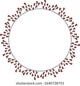 Round frame with cute red hearts on white background. Vector image.