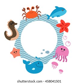 Round frame with cute sea life creatures.