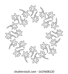 Round frame of daffodils, simple lines of black color isolated on a white background stock vector illustration for design and decor, background for cards and invitations
