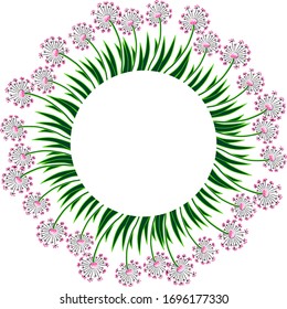 Round frame of dandelion flowers.