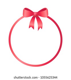 Round frame decorated by red bow vector illustration isolated on white background. Simple border decorative element with place for text or photo