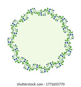 Round frame decorated in a circle with blueberry branches.