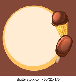 Round frame decorated with ice cream cone and lolly.