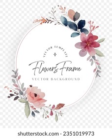 Round frame decorated with watercolor flowers 