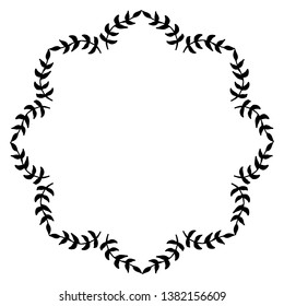 Round frame of decorative black branches on white background. Isolated vector frame for your design.

