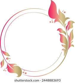 Round frame with decorative branch. Vector illustration.