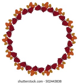 Round frame with decorative cones. Vector clip art.