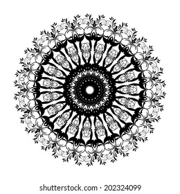 Round frame with decorative elements. Vector illustration.