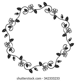 Round frame with decorative flowers and leaves
