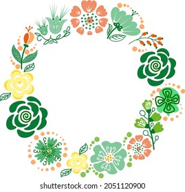 Round frame of decorative flowers Vector illustration in flat style