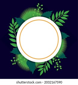 round frame with decorative leaves