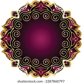 ROUND FRAME Decorative line art frame for design template. Elegant vector element Eastern style, a place for text. Golden outline floral border. Lace illustration for invitations and greeting cards
