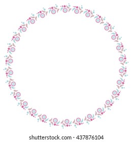 Round frame with decorative sunflowers silhouettes in a blue color. Vector clip art.