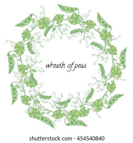 Round frame of decorative sweet pea isolated on white background. Hand draw illustrarion.
