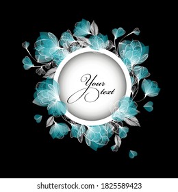 Marco redondo con delicadas flores azules. Ilustración del vector