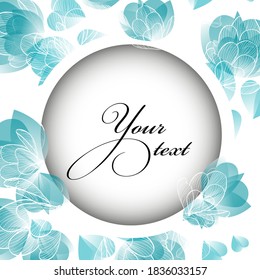 Round frame with delicate blue flowers. Vector illustration