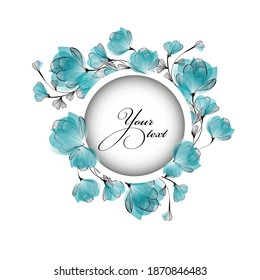 Round frame with delicate blue flowers. Vector illustration