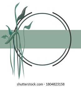 Round frame in delicate green shades with a plant pattern.Organic background