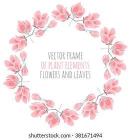 round frame of delicate pink sakura cherry blossoms - vector illustration for design