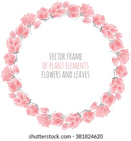 round frame of delicate pink sakura cherry blossoms - vector illustration for design