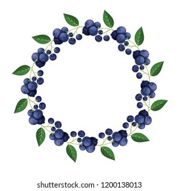 Round frame with delicious blueberry fruit. Vector illustration