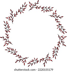 Round frame with delightful autumn red branches on white background. Vector image.