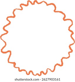 Um quadro redondo é representado com uma linha ondulada desenhada à mão.  Este esboço circular esboçado forma uma borda decorativa perfeita para texto ou imagens. Ilustração de vetor de desenhos animados