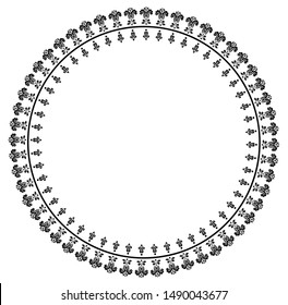 Round frame design concept of Flower with leaves and dots - Indian Traditional and Cultural Rangoli, Alpona, Kolam or Paisley vector line art 