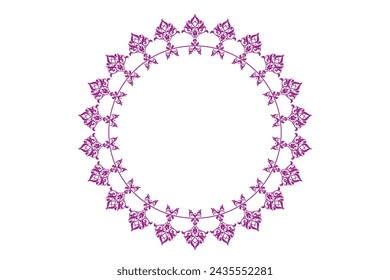 Round frame design concept of pink floral art isolated on white background - vector illustration