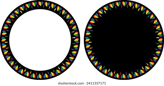 Round frame design concept of rainbow love symbols isolated on black background - vector illustration