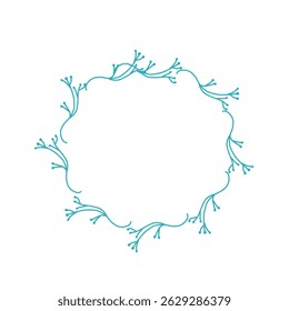 Round frame for designing postcards from blue branches