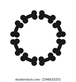 Rundrahmen von Hundeknochen mit Platz und Platz für Text. Vektorsilhouetten auf leerem weißem Hintergrund.