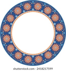 Marco redondo con flores dibujadas a mano de doodle de estilo retro. Uso para el marco de bordado, contorno de placa, tarjeta de saludo, invitación