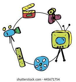 round frame doodle on video and TV. vector