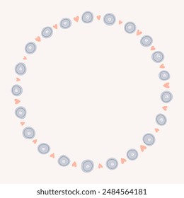 Round frame with dots and hearts shapes. Illustration for children trendy design with dots and hearts shapes.