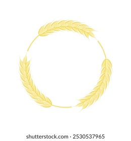 Round frame from dry yellow wheat ears, isolated on white. Vector decorative element for harvest, agriculture, farm, natural, eco, organic, bio, food.