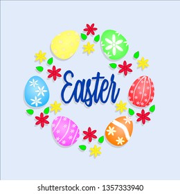round frame of easter eggs with text. easter