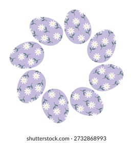 Round frame with Easter eggs.Vector illustration of eggs with flowers.