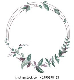 Round frame with elements of natural greenery. Background for the design of greeting cards, invitations, booklets and much more. Vector illustration.