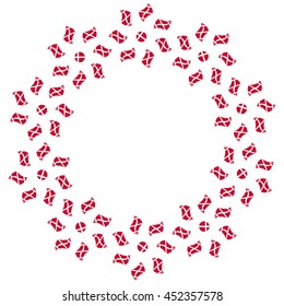 Round frame with elements of stylized Danish flag. Decorative frame with geometric and floral pattern with the forms resembling flag of Denmark. Vector wreath or ornamental circlet design element.