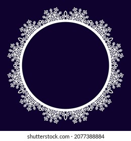 Round frame with an empty center, decorated with snowflakes
